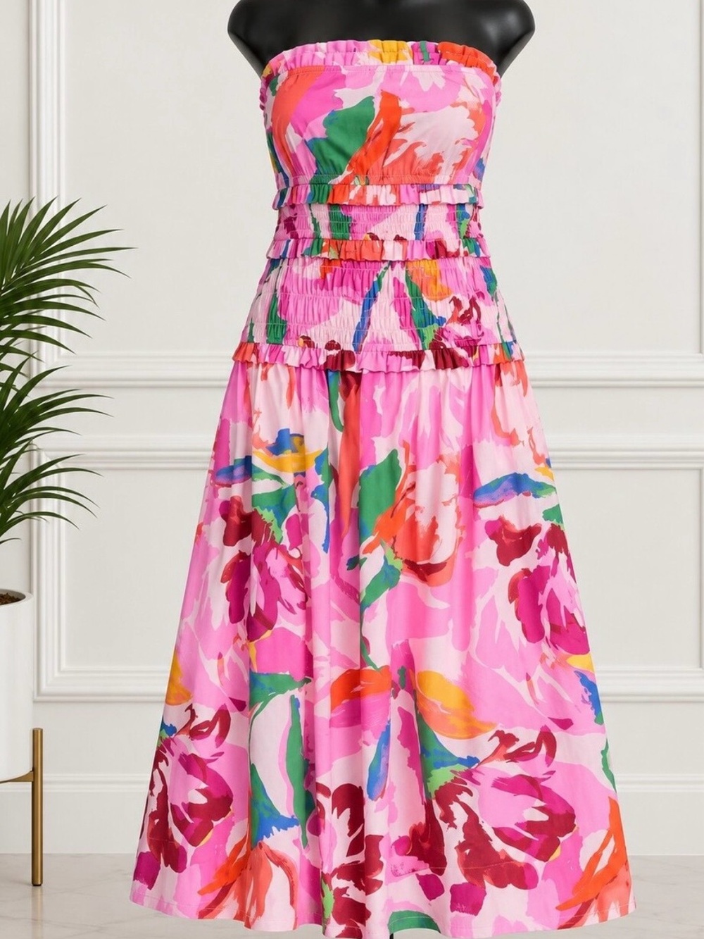 NEW Free Assembly Strapless Pink Floral Maxi Dress